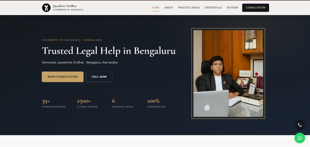 Chambers of Advocate Jayashree Sridhar website preview