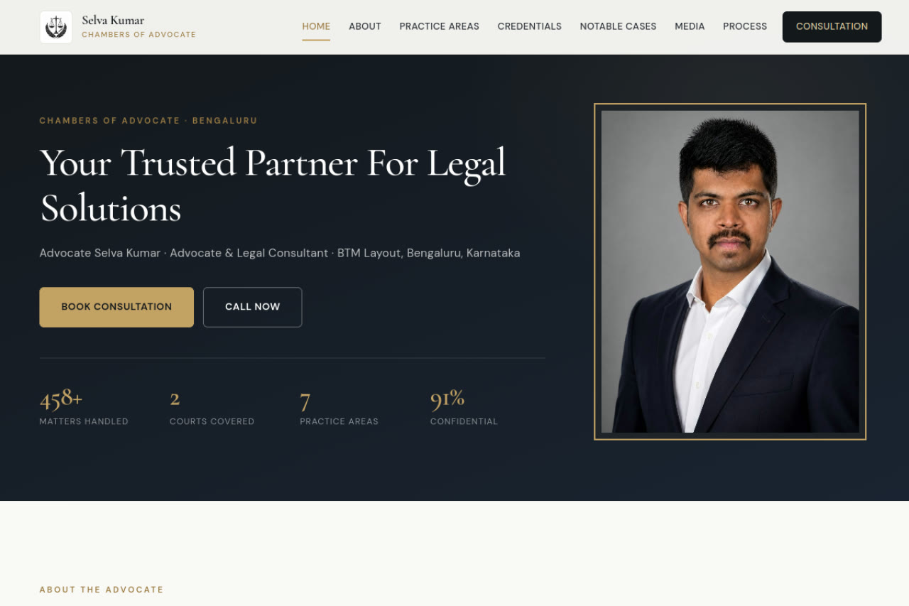 Chambers of Advocate Selva Kumar website preview